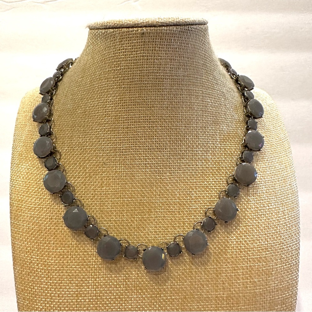 Jack E Ohs NYC Necklace - antique gold tone with faceted gray acrylic stones